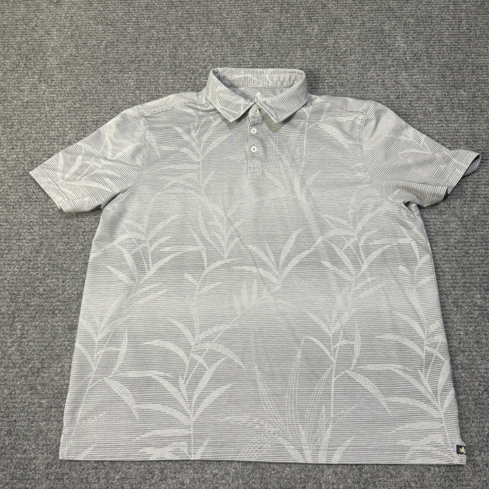 Nat Nast Polo Shirt Mens XL Gray Palm Leaf All Over Print Knit Luxury Hawaiian